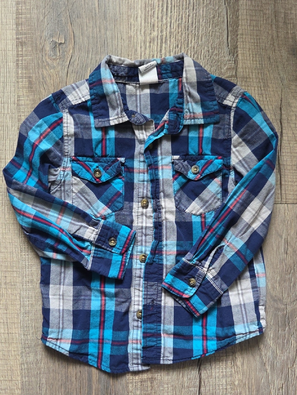 healthtex Blue Plaid Button-Down Shirt with Teal Accents